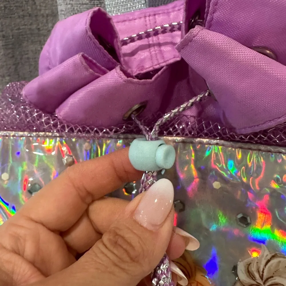 Disney frozen drawstring, backpack, Purple. Anna and Elsa